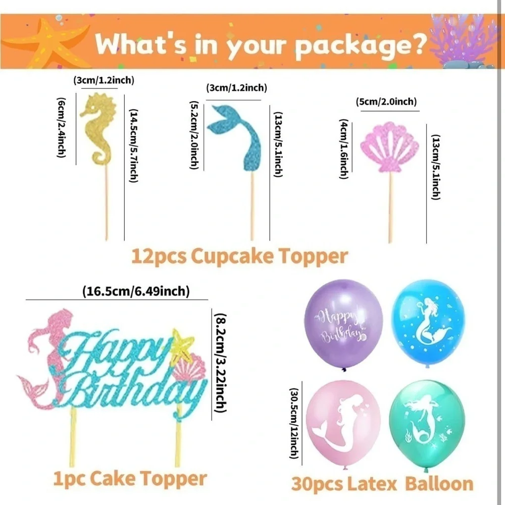Brand New Mermaid Birthday Party Decorations Balloons Banner Tablecloth Toppers